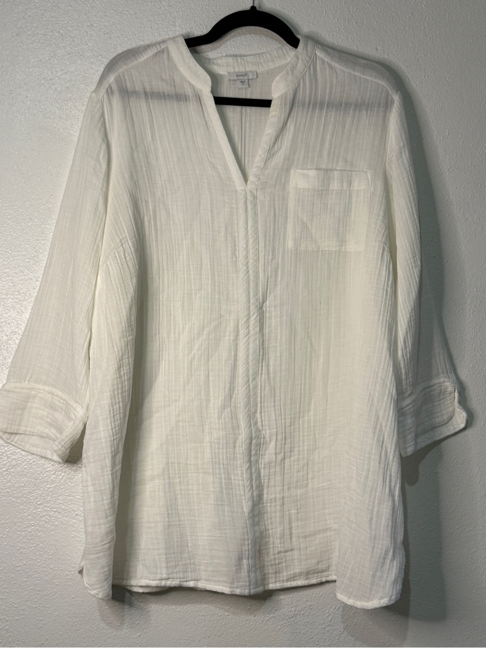 PureJill Lightweight White Cotton Tunic Blouse. XL.